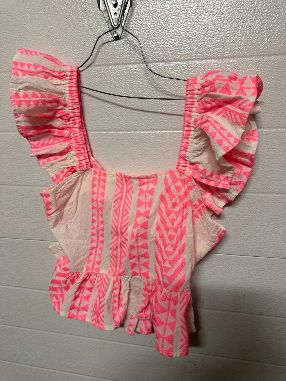 miami Neon Pink Patterned Ruffle Crop Top